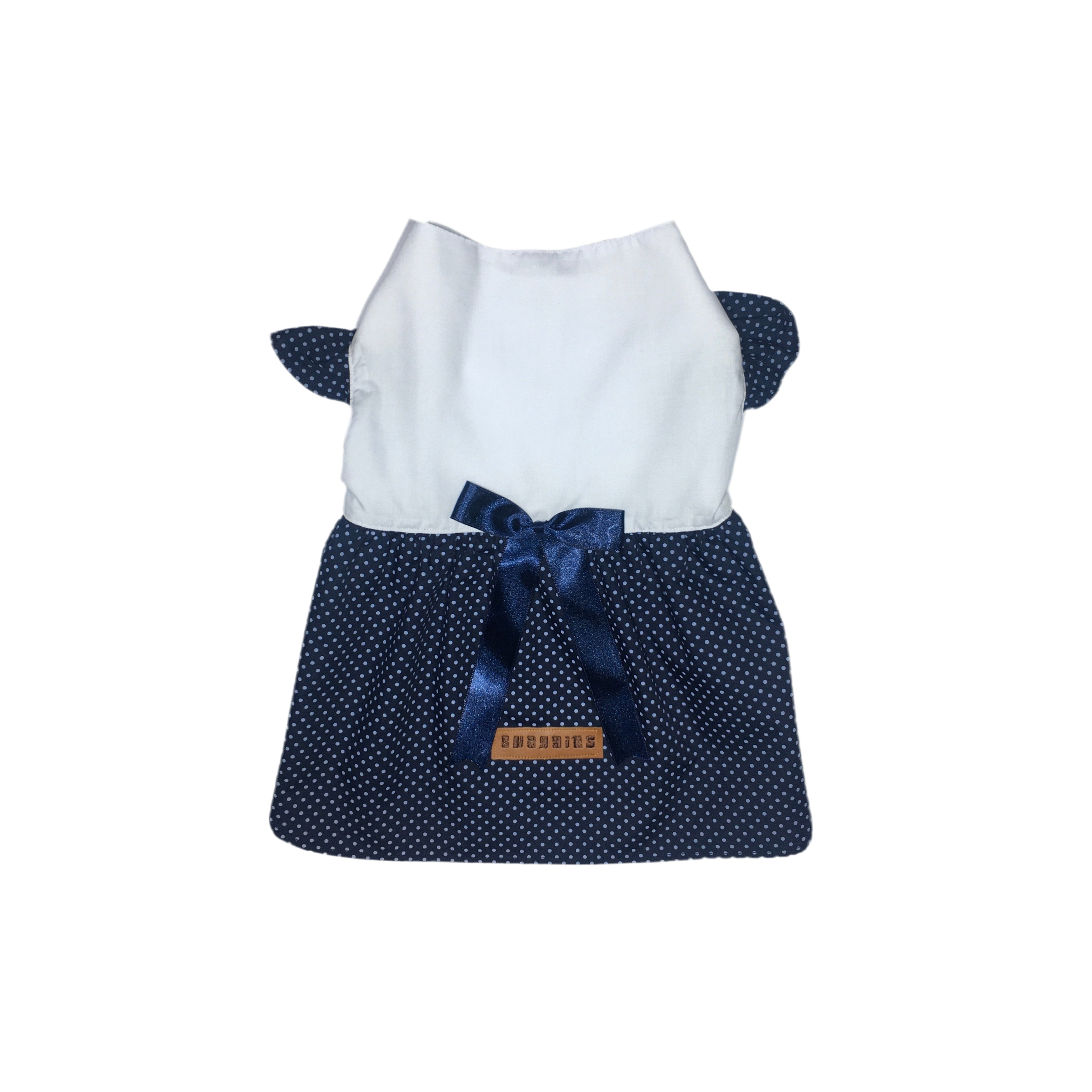 VESTIDO BLANCO / AZUL CON DETALLES